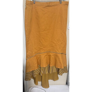 Odeliah Denim Orange Maxi Skirt Ruffle metallic hem long sz XL Western Cowgirl